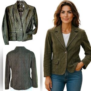 Caribbean Joe Olive Green Women's Jacket Textured Y2K Blazer Size 8P